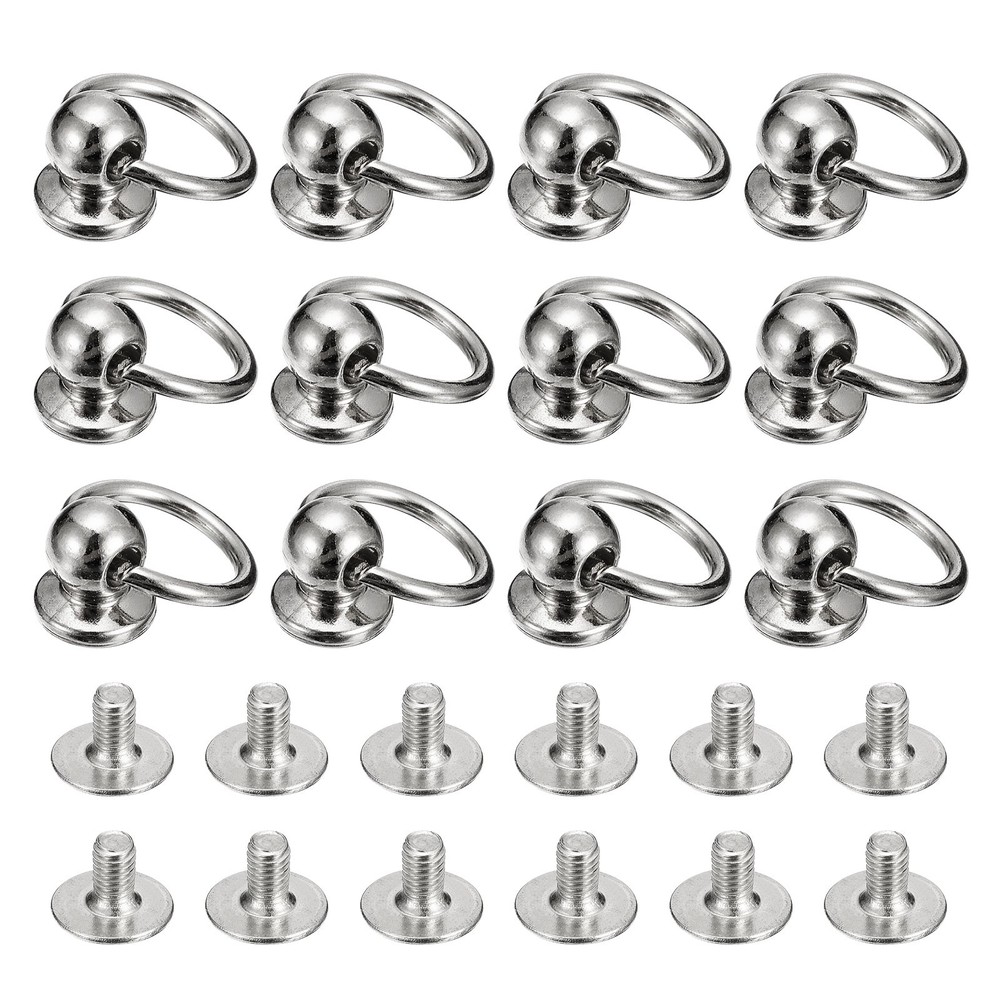 6x8mm Ball Head Stud Rivets Screw Back with O Ring, 12Pack, Silver Tone