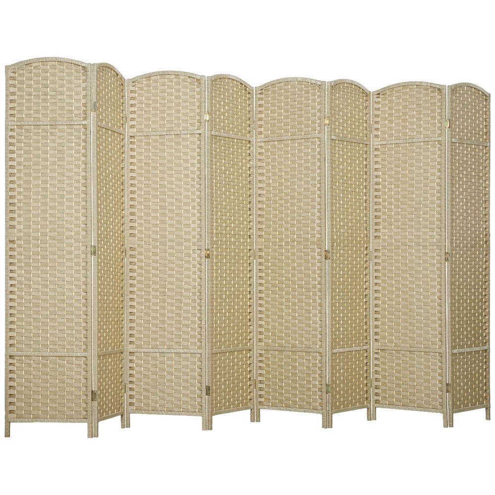 8 Panel Room Divider Freestanding Folding Privacy Screen Beige