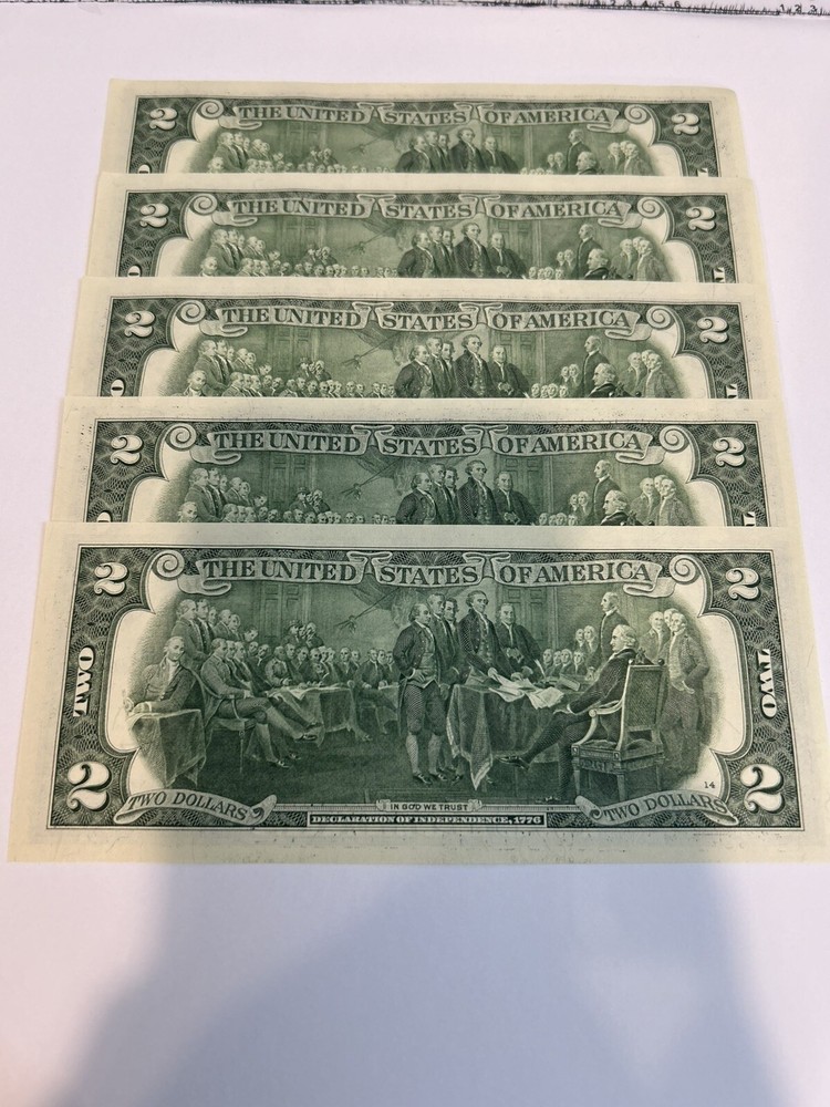 5 New Uncirculated Sequential $2 (Two) Dollar Bills Consecutive --BEP 2017 Crisp