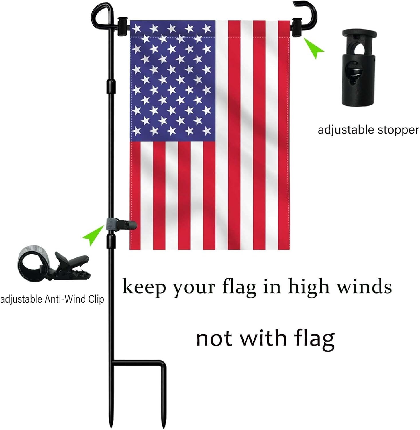 Garden Flag Stand-Holder-Pole with Garden Flag Stopper and Anti-Wind Clip for...