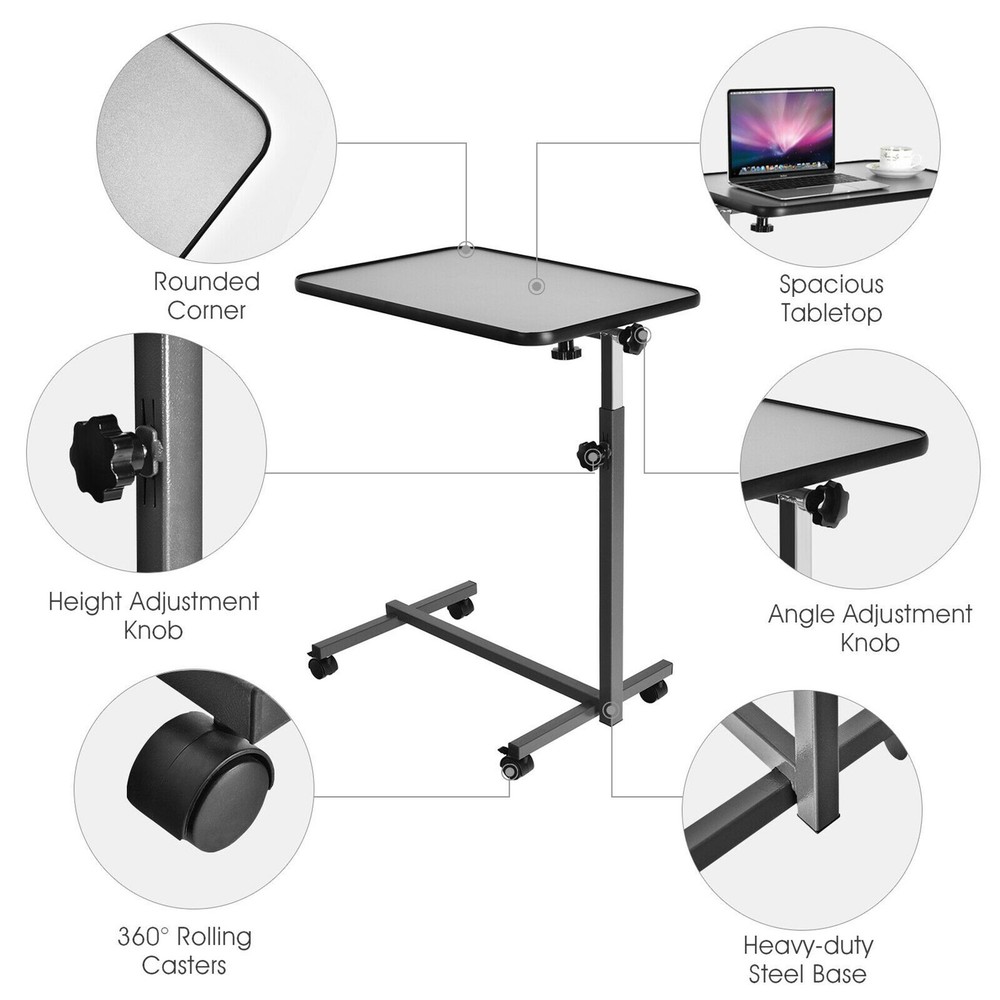 Overbed Rolling Table Over Bed Laptop Tray Tilting Top Gary