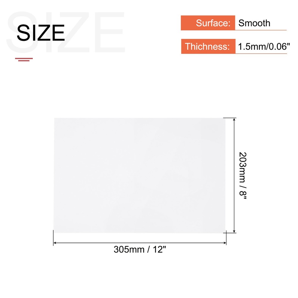 ABS Plastic Sheet 12" x 8" x 0.06" ABS Styrene Sheets White 6 Pcs