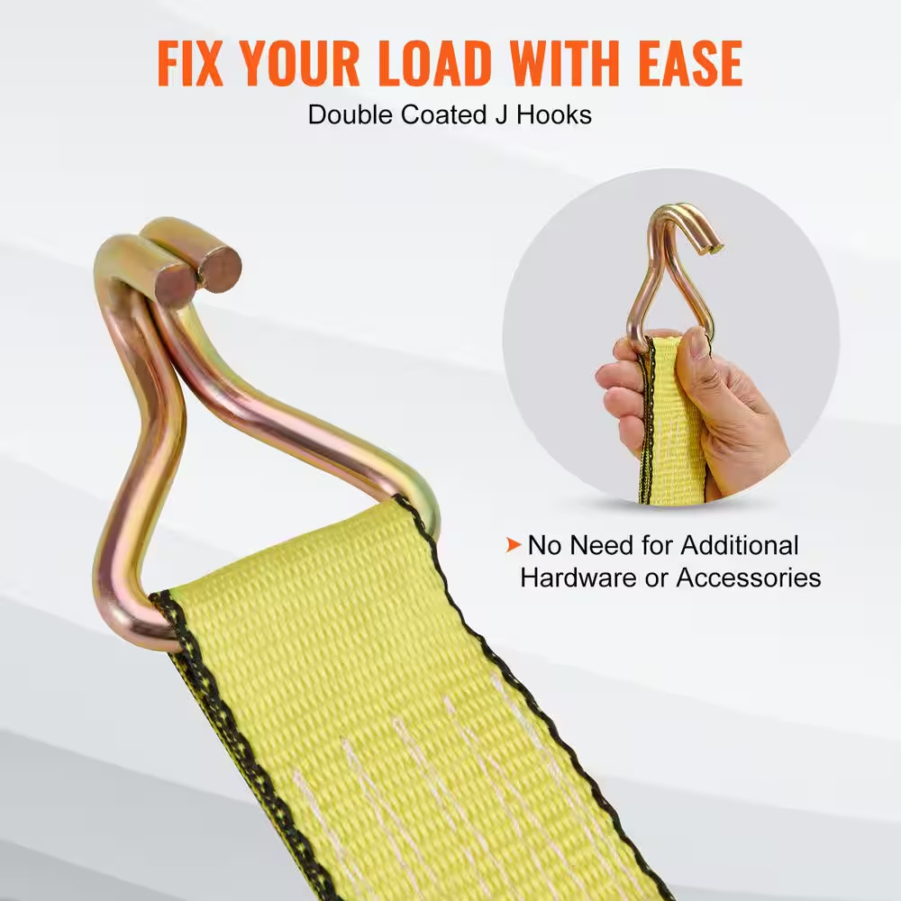 Ratchet Tie down Straps (4PK), 5000 Lb. Break Strength, Double J Hook Includes 4