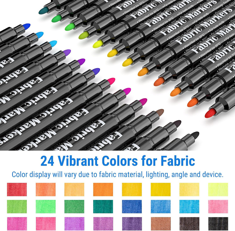 24 Colors Fabric Markers Permanent Textile Paint Pens