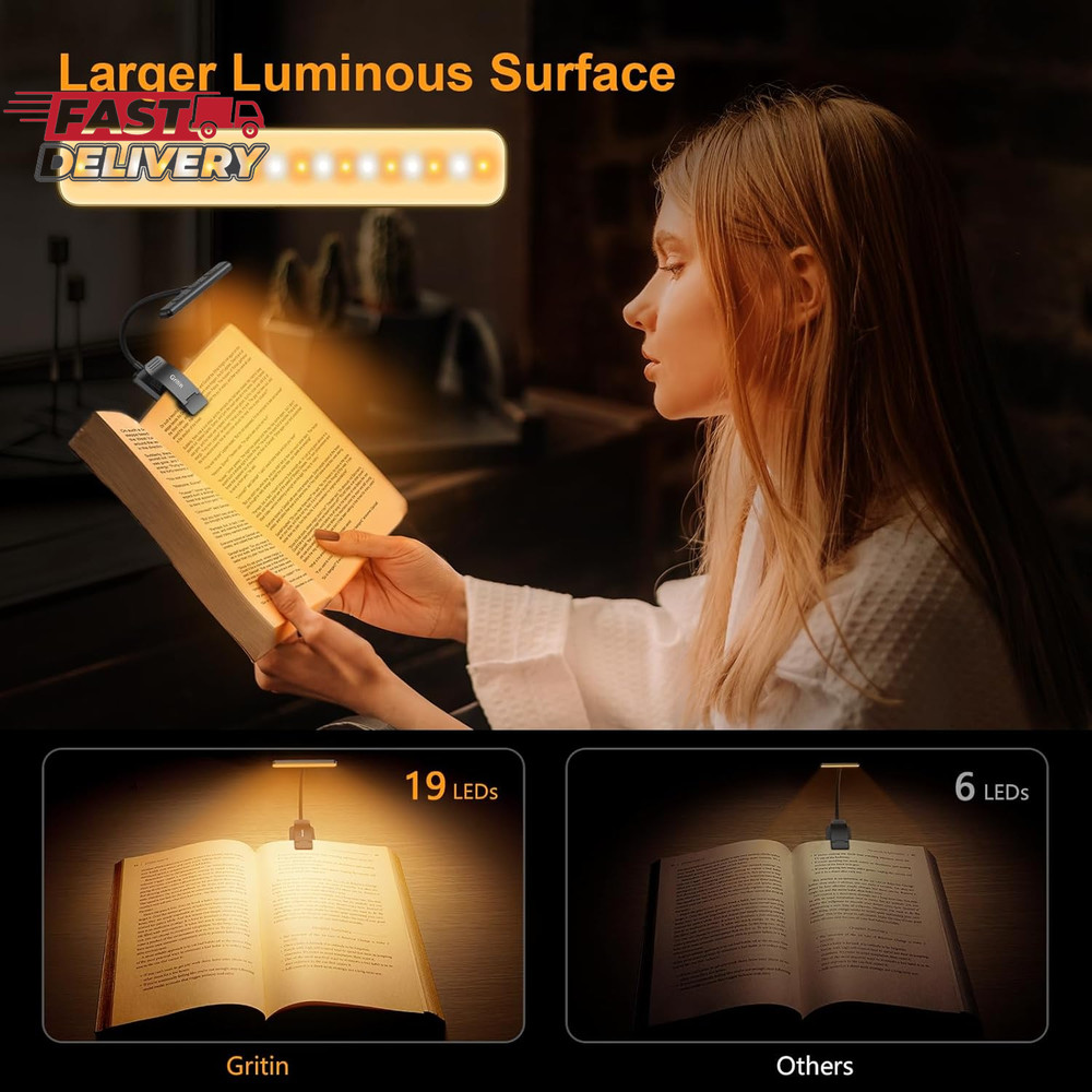 Gritin 19 LED Rechargeable Book Light for Reading in Bed with Memory Function- E
