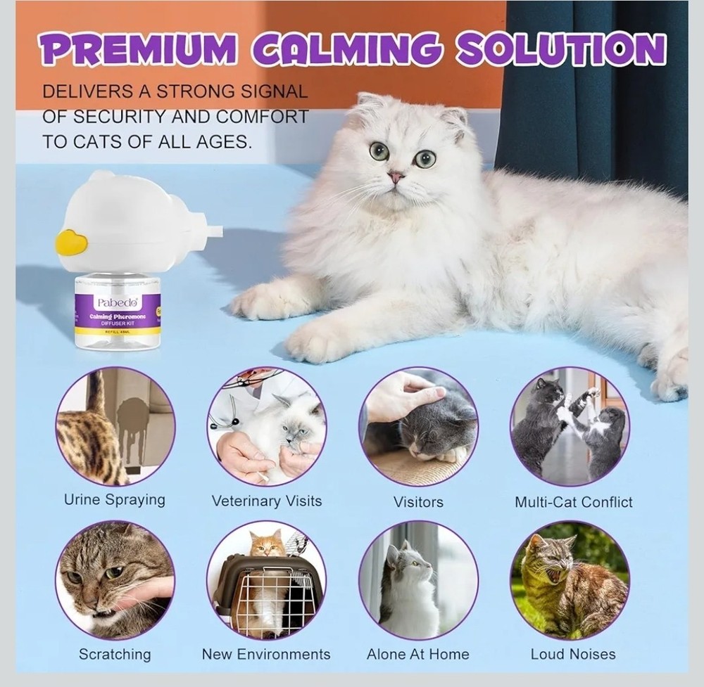 Pabedo Cat Calming Pheromone Diffuser Kit w/ 2 Refills 48ml 60 Day