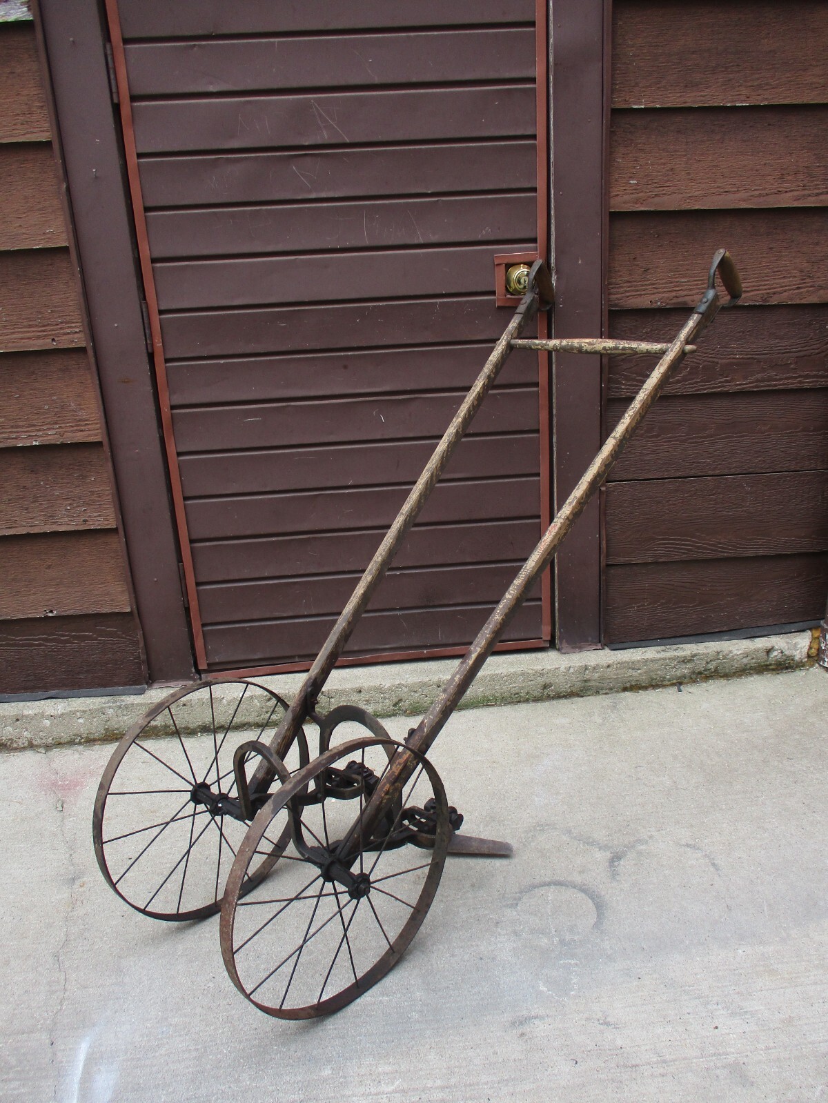 Antique 1900's Excelsior Double Wheel Farming Garden Cultivator Plow Wood /Metal
