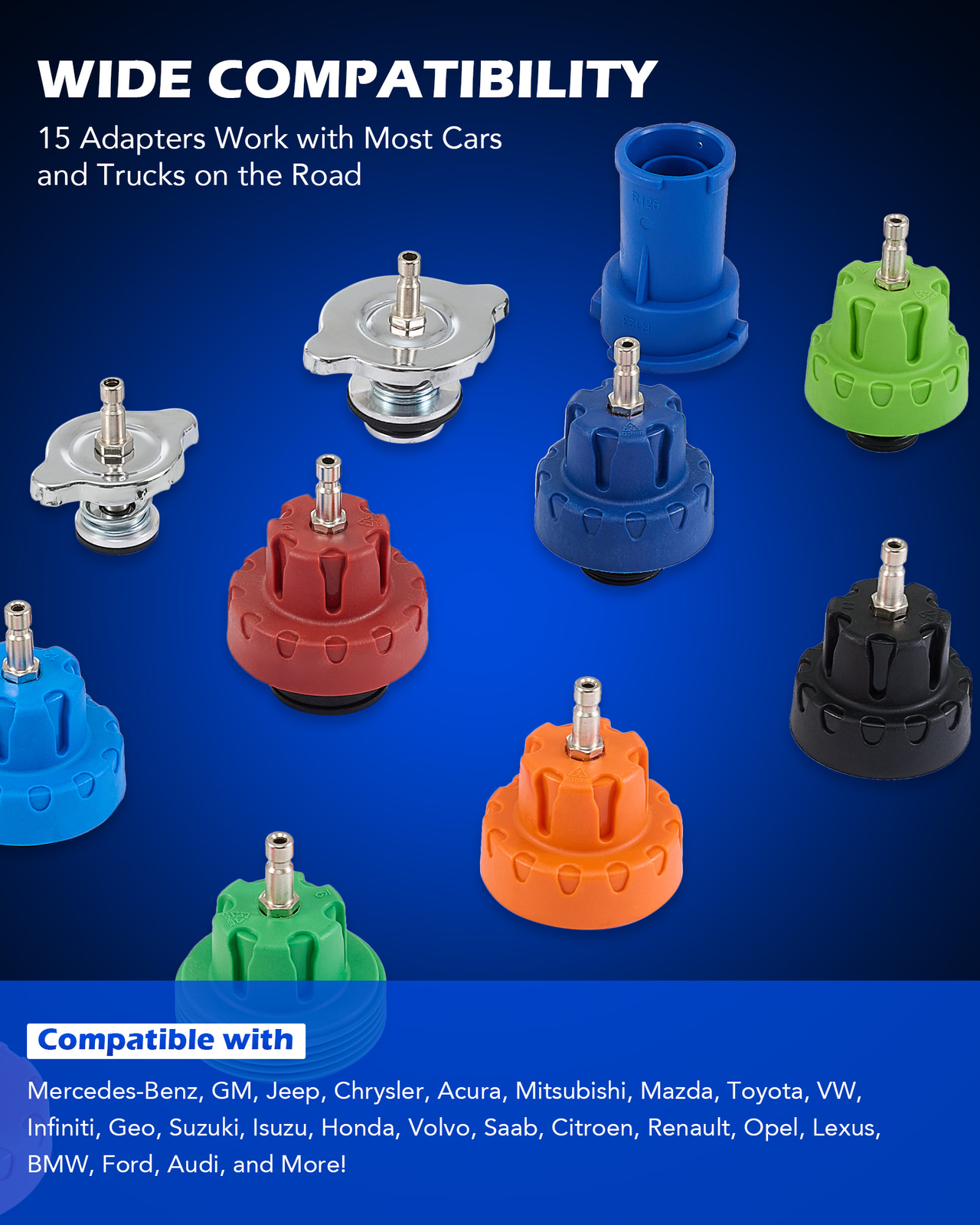 OMT 19pc. Coolant Pressure Tester Kit with 15 Radiator Adapters & Vacuum Pump