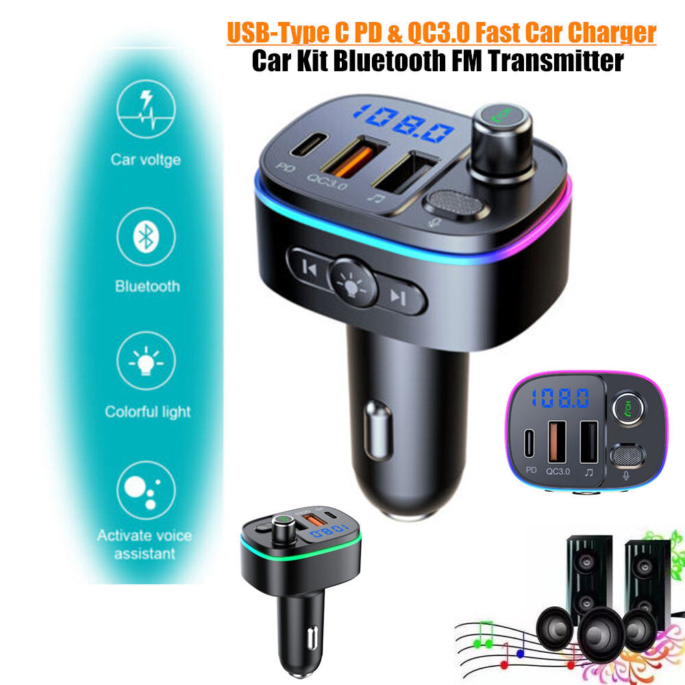 Bluetooth FM Transmitter Car Adapter QC3.0 PD 20W USB Charger FM Radio Handsfree