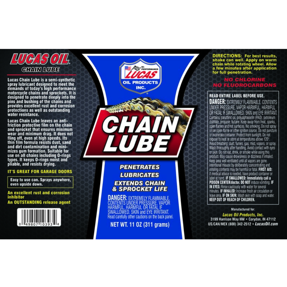 12x Lucas Oil 10393 11-ounce Chain Lube Aerosol Semi-synthentic Spray Lubricant