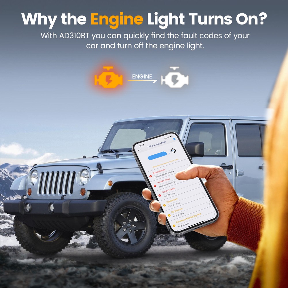 ANCEL AD310 BT Bluetooth OBD2 Scanner Battery Engine Code Reader for iOS Android