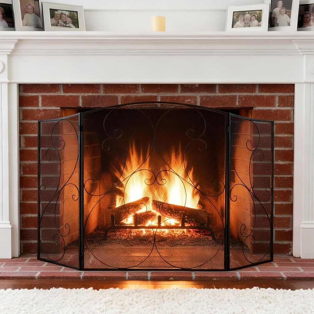 Spark Guard Cover Fireplace Screen 2 Panel Design for Preventing Ember Escape