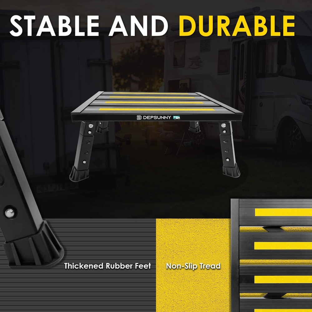 DEPSUNNY Adjustable Height Aluminum RV Step, Stable Foldable Platform Step