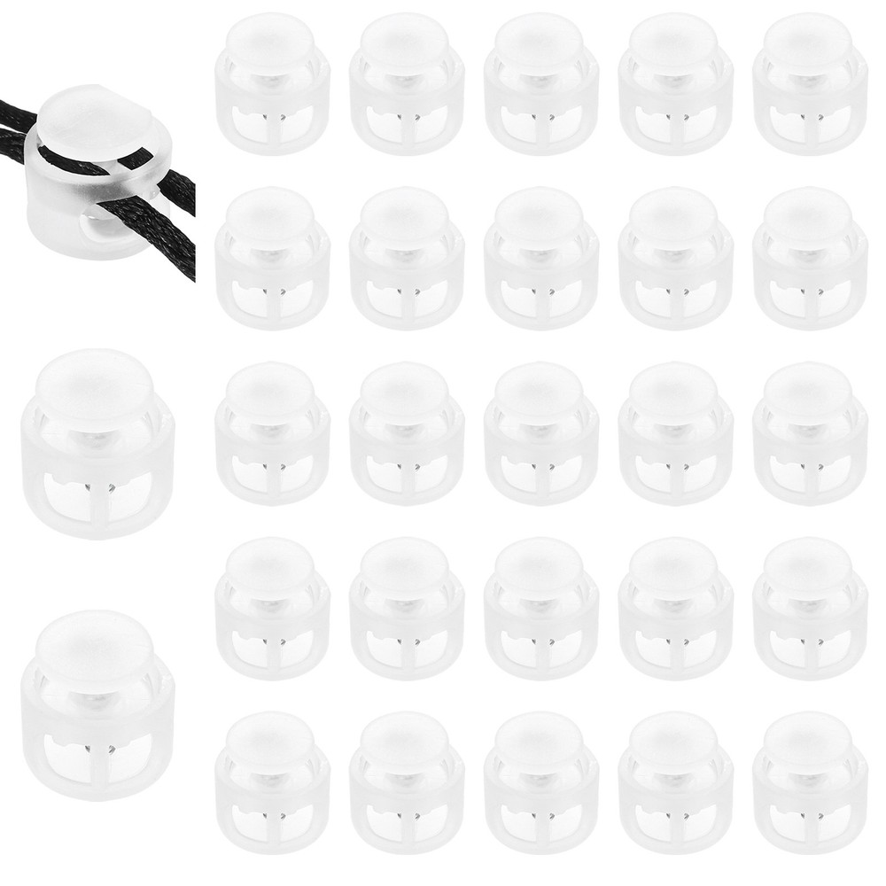 25Pcs Plastic Spring Cord Lock Double Hole Toggle Round Stopper Transparent