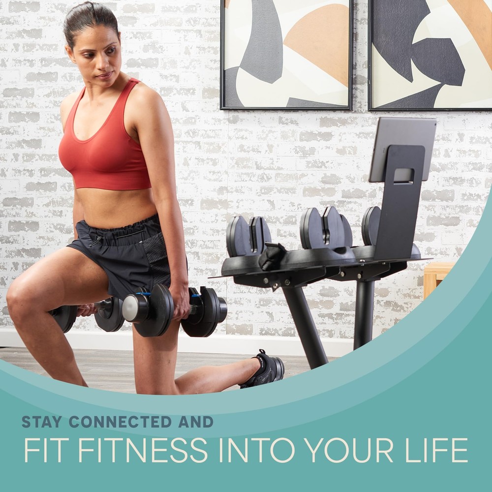 Adjustable Dumbbell Stand with Wheels & Tablet Holder SpaceSaving Rack