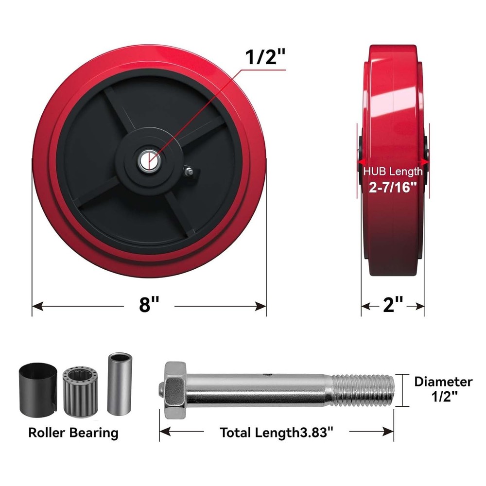 Polyurethane 8 Inch Caster Wheels - 4400 lbs Capacity
