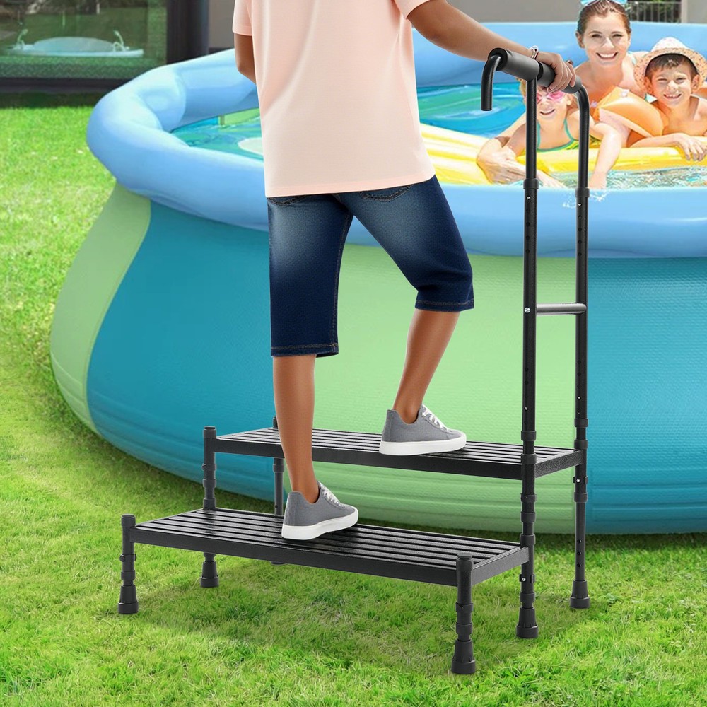 2-Step Stool with Adjustable Handle, Sturdy Metal Design for Safe Use