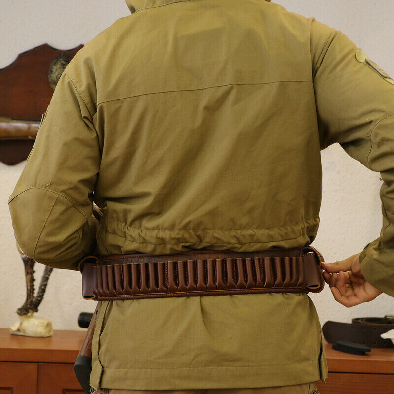 TOURBON PU Leather 410GA Ammo Belt Shotgun 45-70 Rifle Shell Carrying Side Pouch
