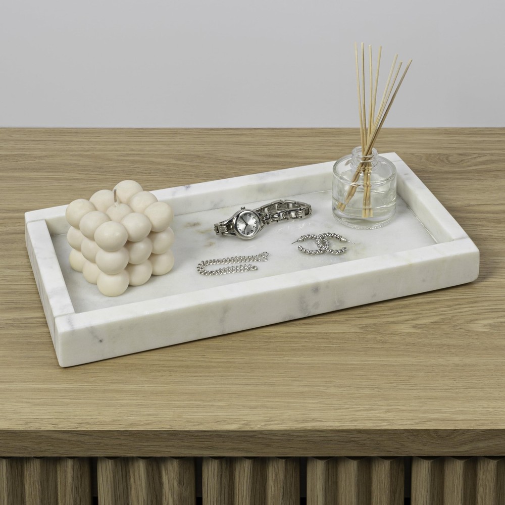 TRY4001B Luxe Stone 12" x 6" Classic Minimalist Rectangular Marble Bathroom C...