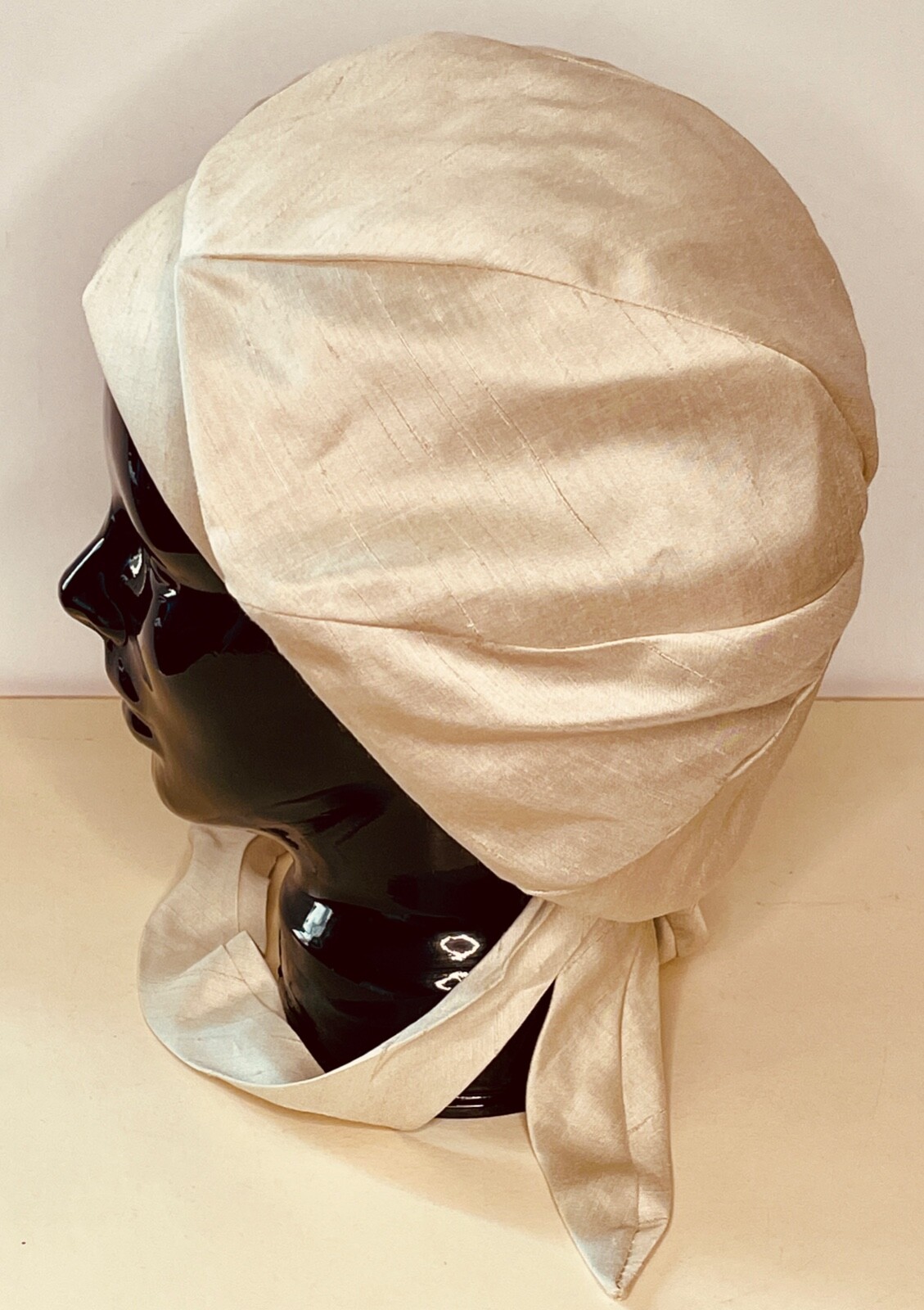 VTG 60'S MOD CARSON PIRIE SCOTT STONE OFF WHITE SILK DUPIONI TIE BERET SNOOD HAT