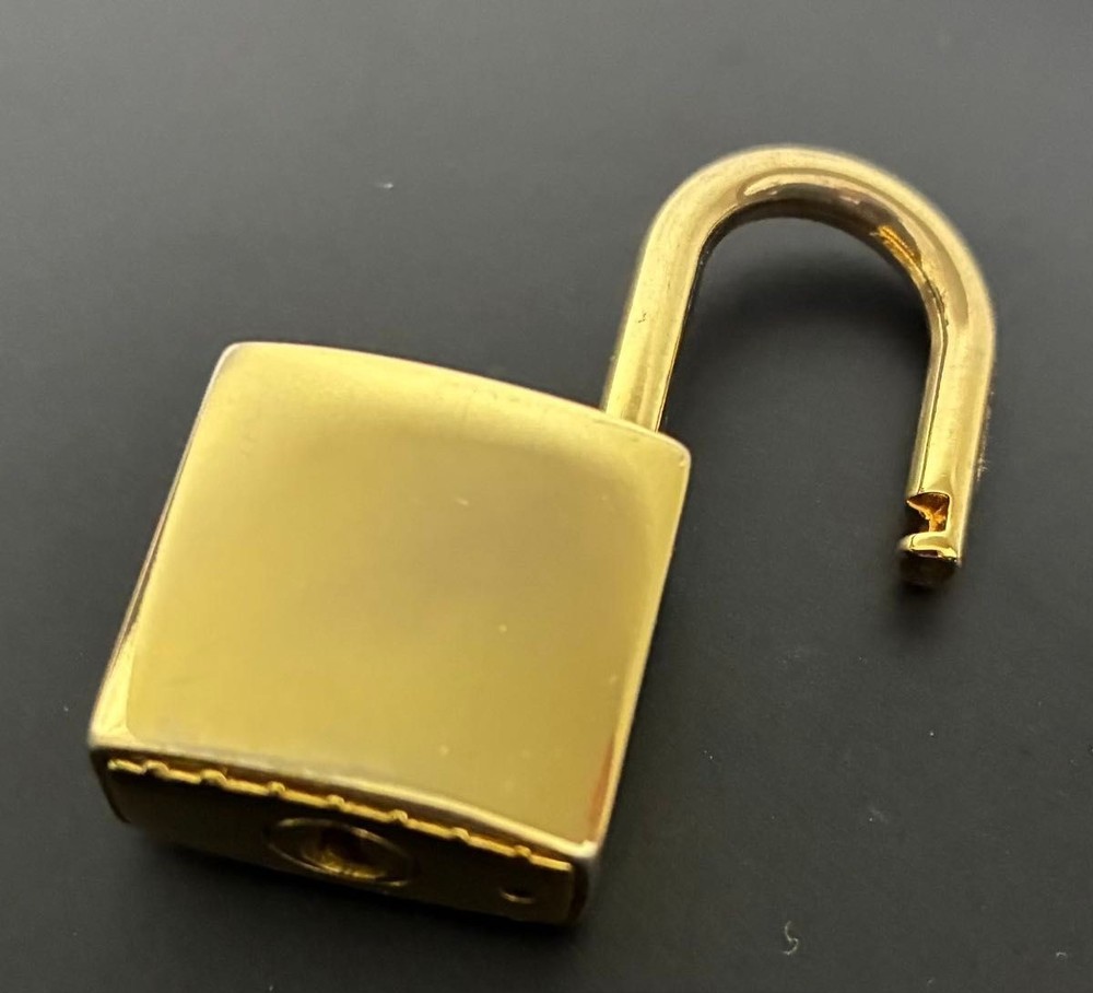 Authentic Celine Gold Lock & Key with Leather Case Padlock Cadena