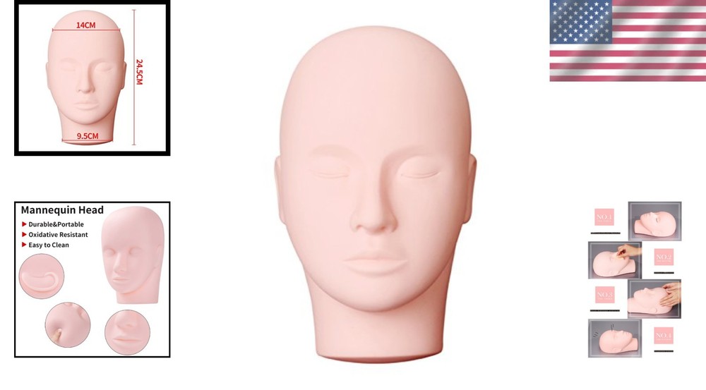 Pro Flat Head Makeup Training Mannequin for Eyelash Extensions – Soft Silicone