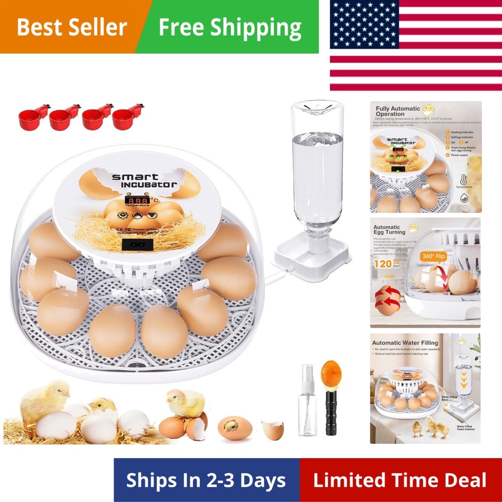 Incubators for Hatching Eggs, 12 Egg Incubator with Automatic Turning and Tem...