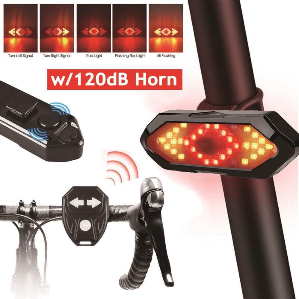 Bicycle Tail Light USB Wireless Remote Control Turn Signal Warning Lamp+Horn
