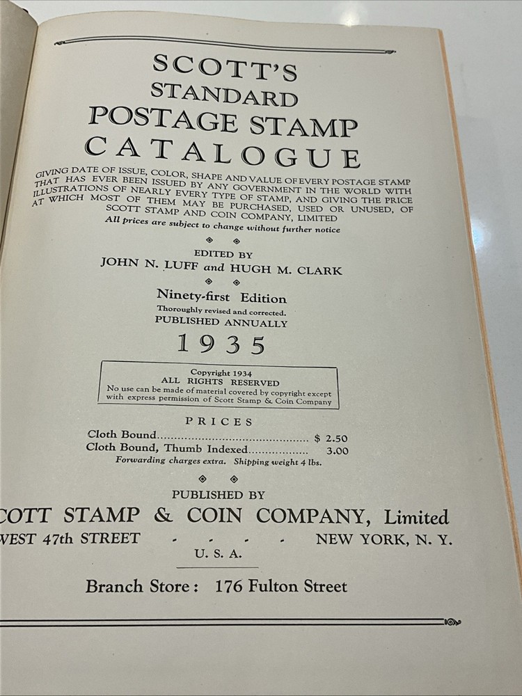 Standard Postage Stamp Catalogue 1935 91st Edition