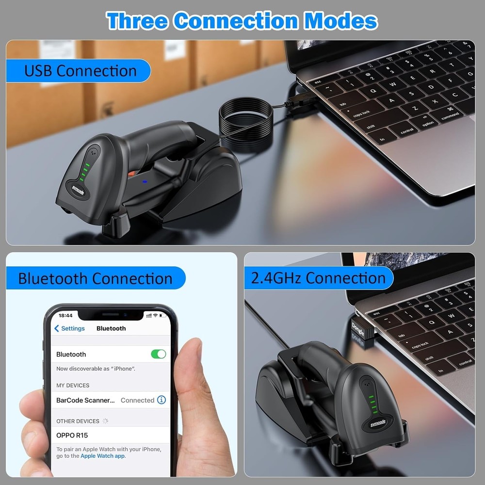 Rechargeable Barcode Scanner with Bluetooth Connectivity and Shock Protection