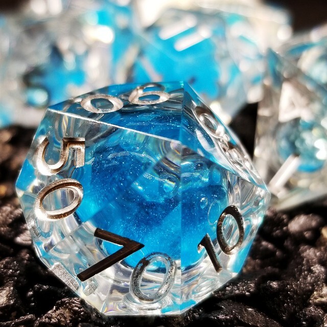 Sage's Sky Souls - Sky Blue Liquid Core Sharp Edge Resin Dice Set