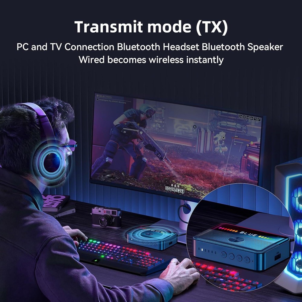 USB Bluetooth 5.3 Transmitter Receiver 3.5mm AUX RCA Coaxial Optical NFC Adapter