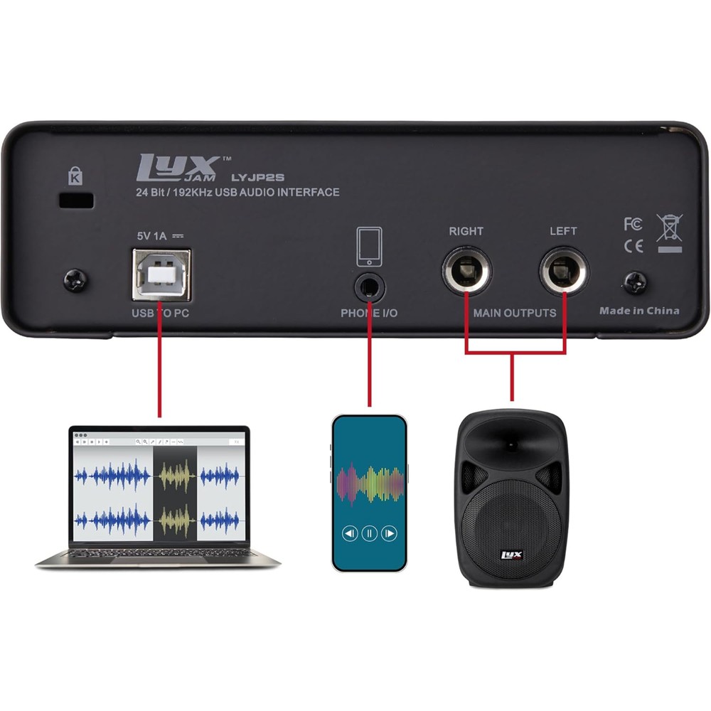 LyxJam 2x2 Recording USB Audio Interface W/ ASIO Driver & Studio Software Bundle