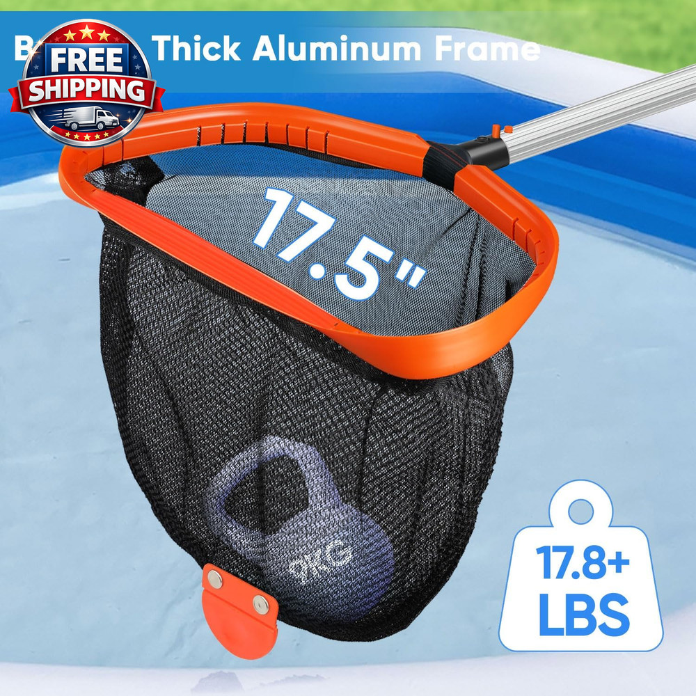 17.5" Pool Skimmer Net with Durable Aluminum Frame & Double-Layer Netting