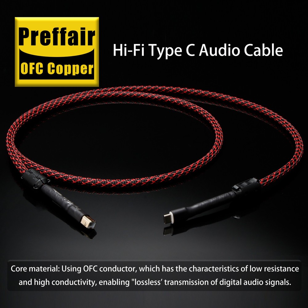 Hi-Fi USB B to USB C Data Cable Audiophile-Grade Shielded DAC Decoder USB Cable