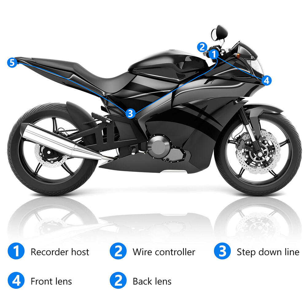 Motorcycle DVR Dash Cam 1080P Front Rear Camera Night Vision Loop Recording