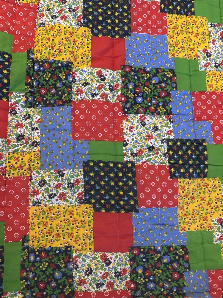 VTG 70s Boho Quilted Patchwork Insulator Sleeping Bag Snug Blanket