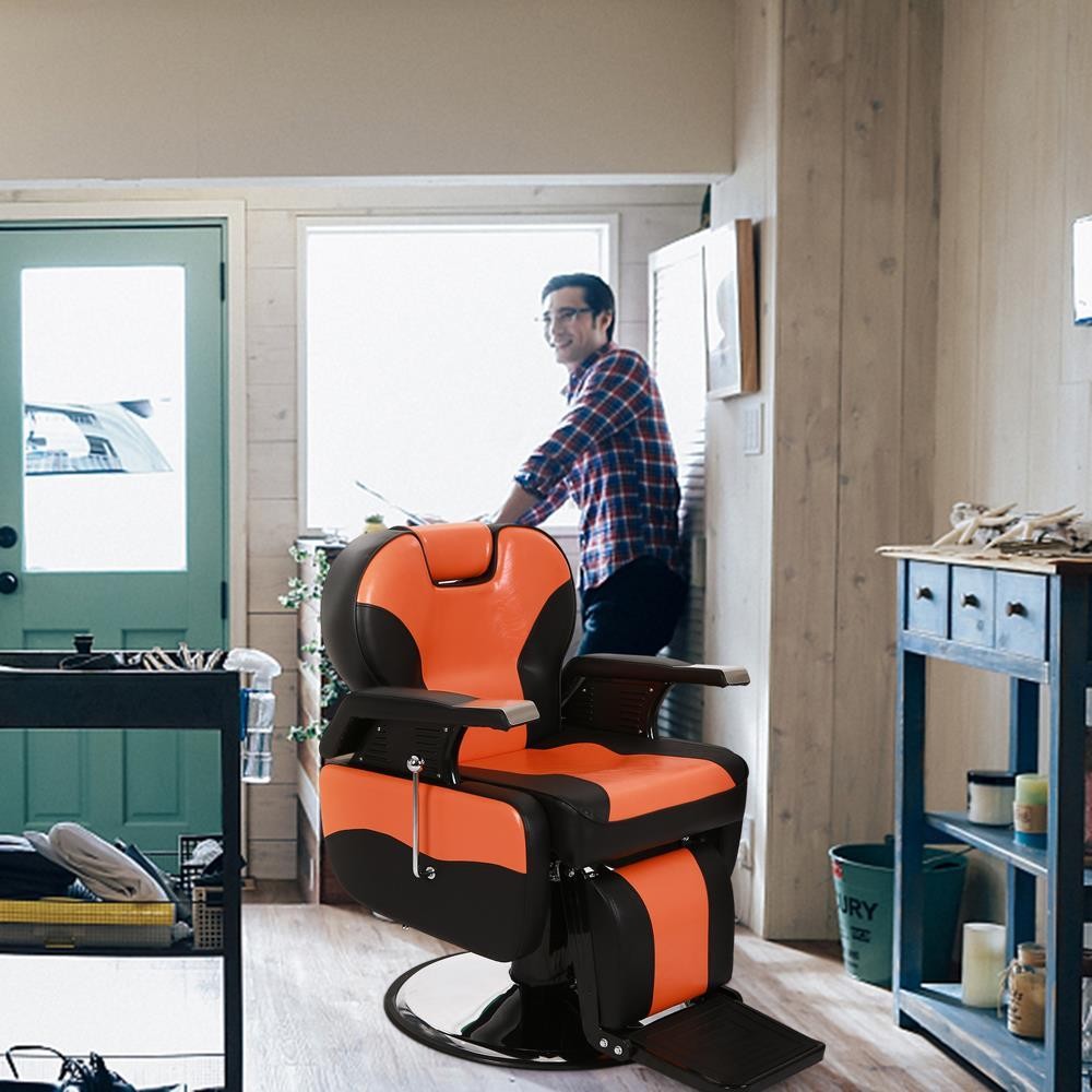 All Purpose Hydraulic Recline Barber Chair Salon Beauty Equipment Black+ Orange