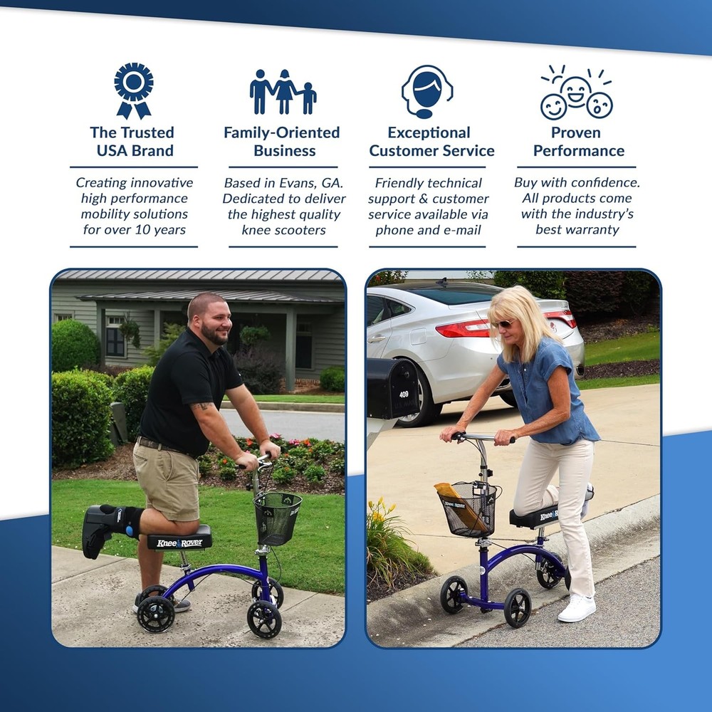 Knee Walker Scooter Blue Steerable Foldable Mobility Aid