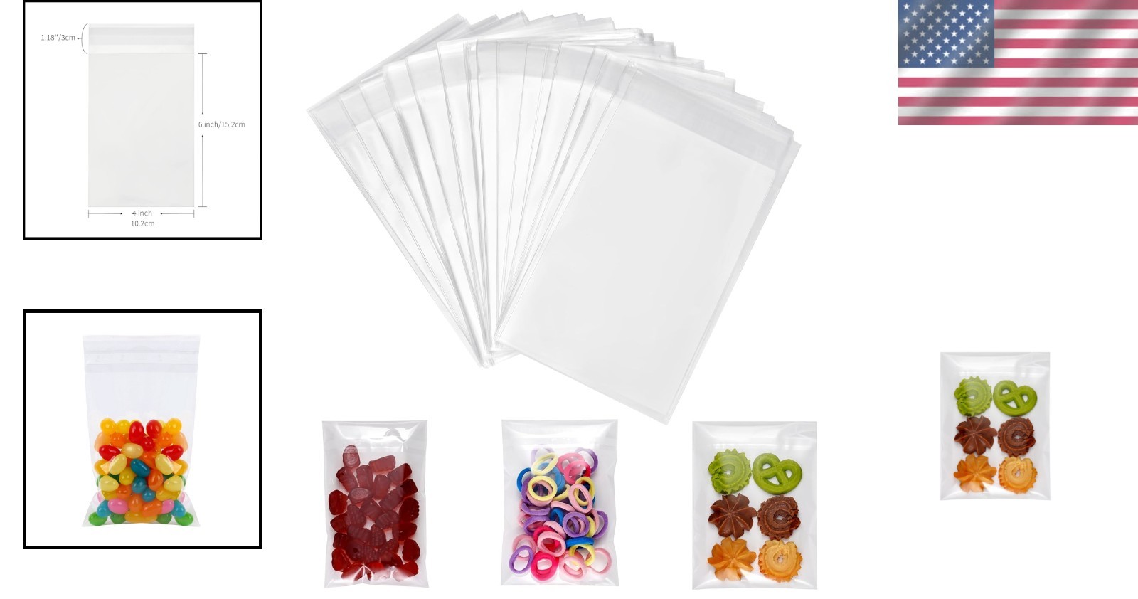 Plastic Cello Bags Clear Food Grade Self Sealing Bulk Pack of 200 4x6 Inches