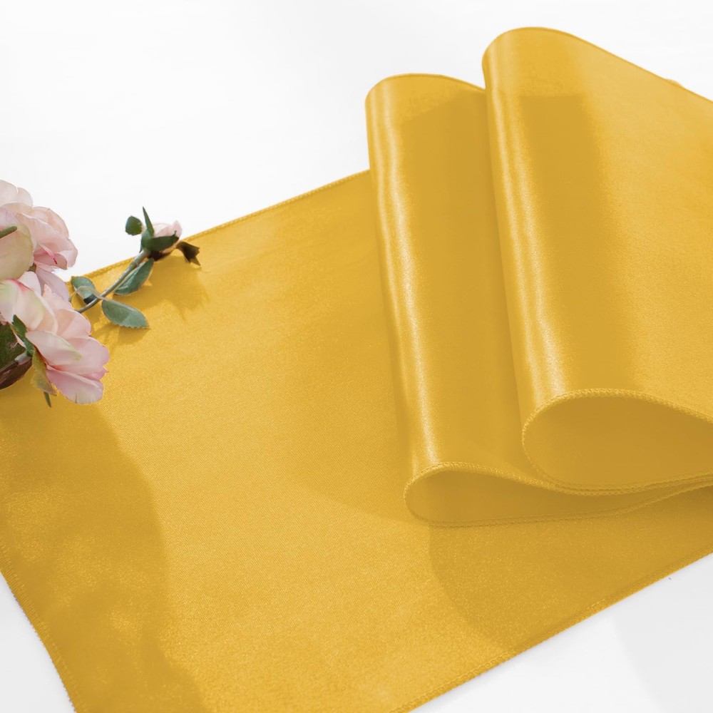 6 Pack Gold Table Runners 12 x 108 Inch, Rectangular Smooth Satin Silk Table ...