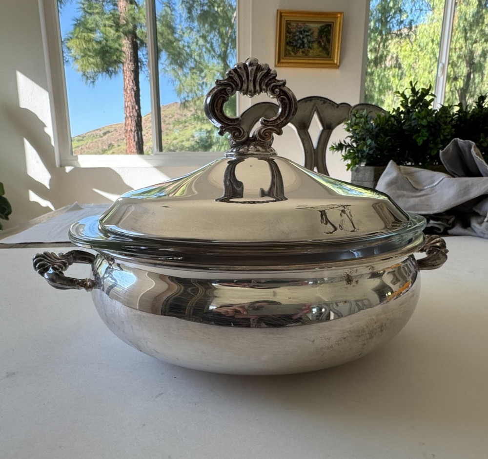 Vintage FB Rogers Silver Co. Silverplate Covered Casserole with Pyrex Insert