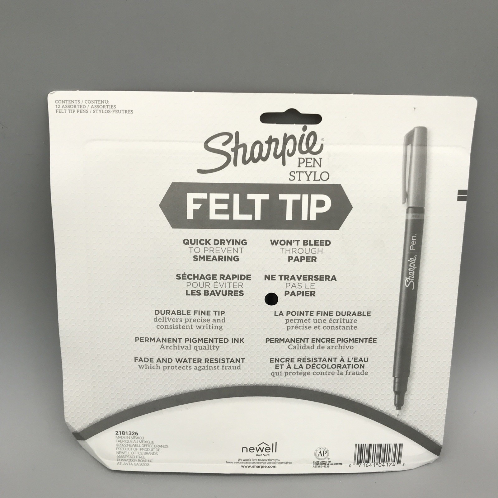 Sharpie Felt Tip Pens, Fine Point Pens (0.4mm), 12 Count, Assorted Colors New