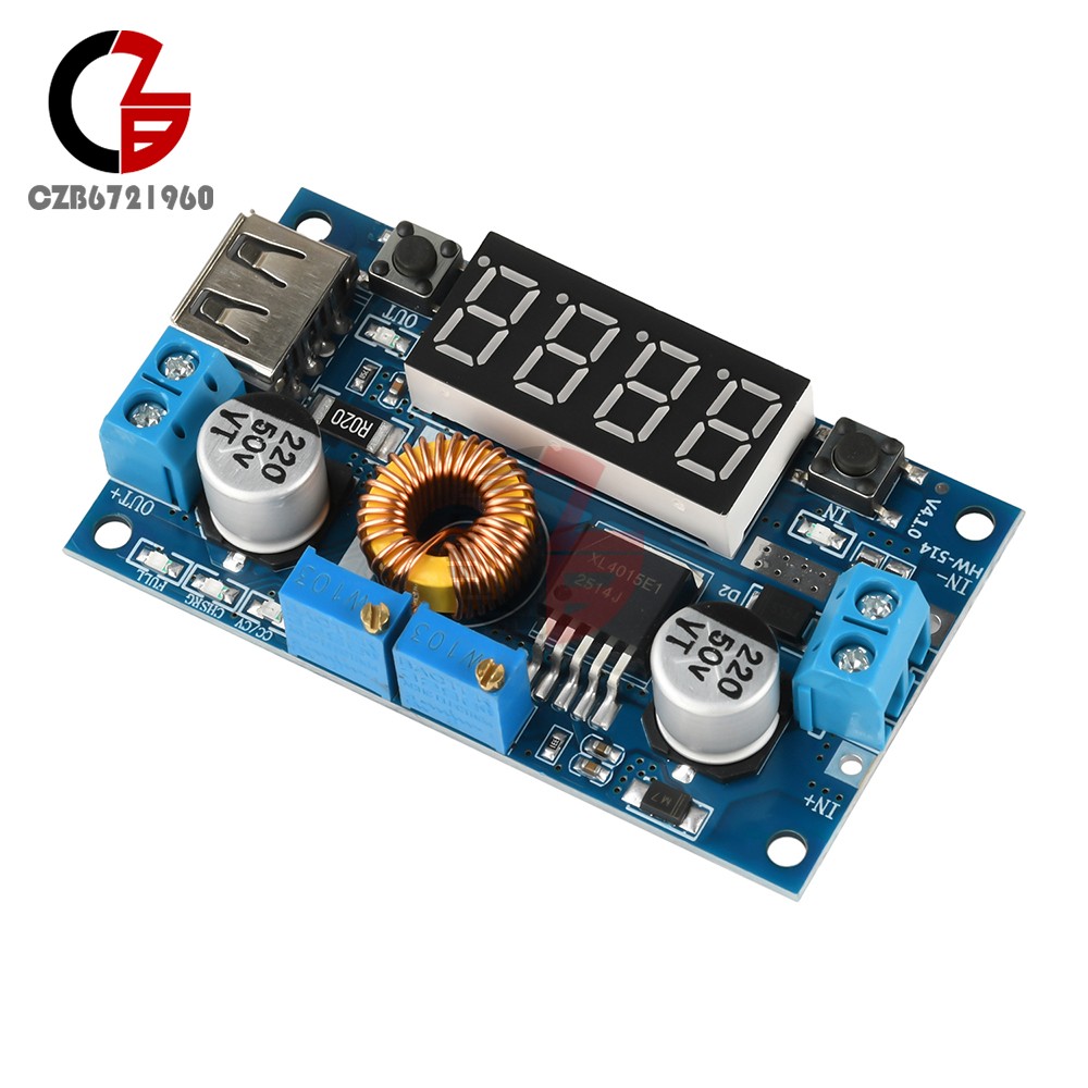 Adjustable 5A CC/CV Power Step-down Charge Module LED Driver W/ USB Voltmeter