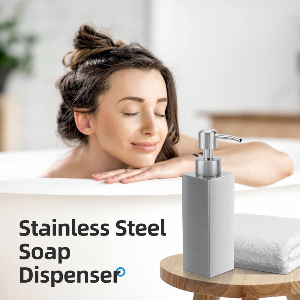 GLUBEE Soap Dispenser with Rust Proof Stainless Steel Square, Square-silver