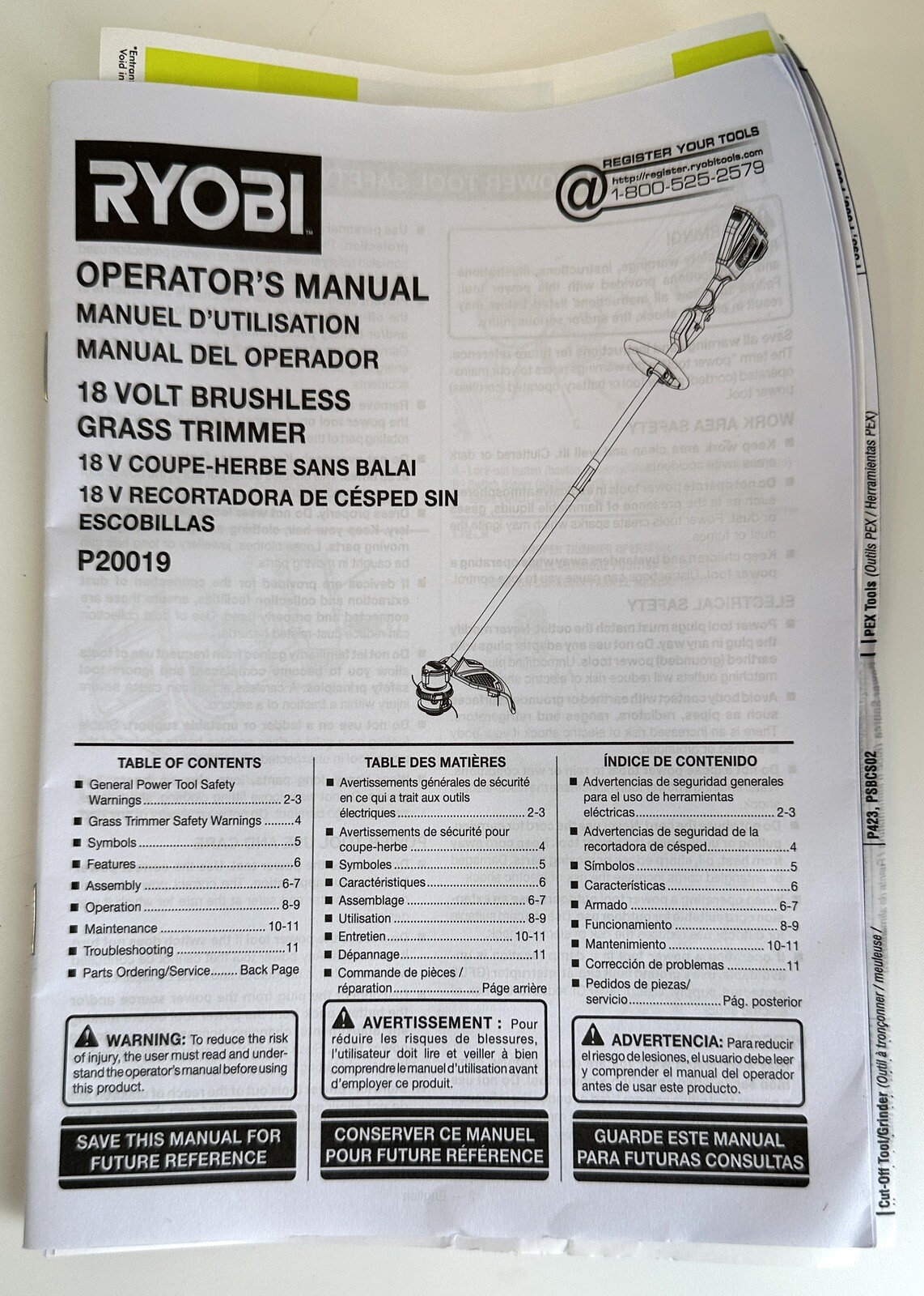 Ryobi One+ 18V HP 15 in String Trimmer Whisper Brushless Tool Only P20019BTL