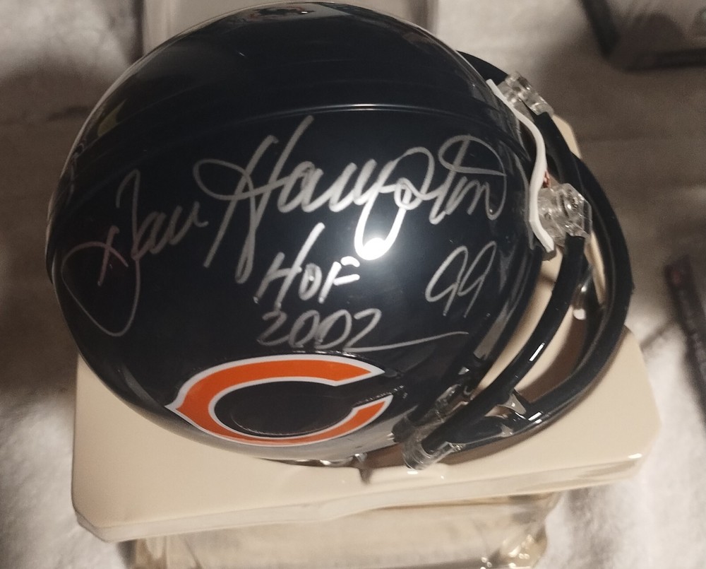 DAN HAMPTON SIGNED CHICAGO BEARS MINI HELMET INSCRIBED 2002 99