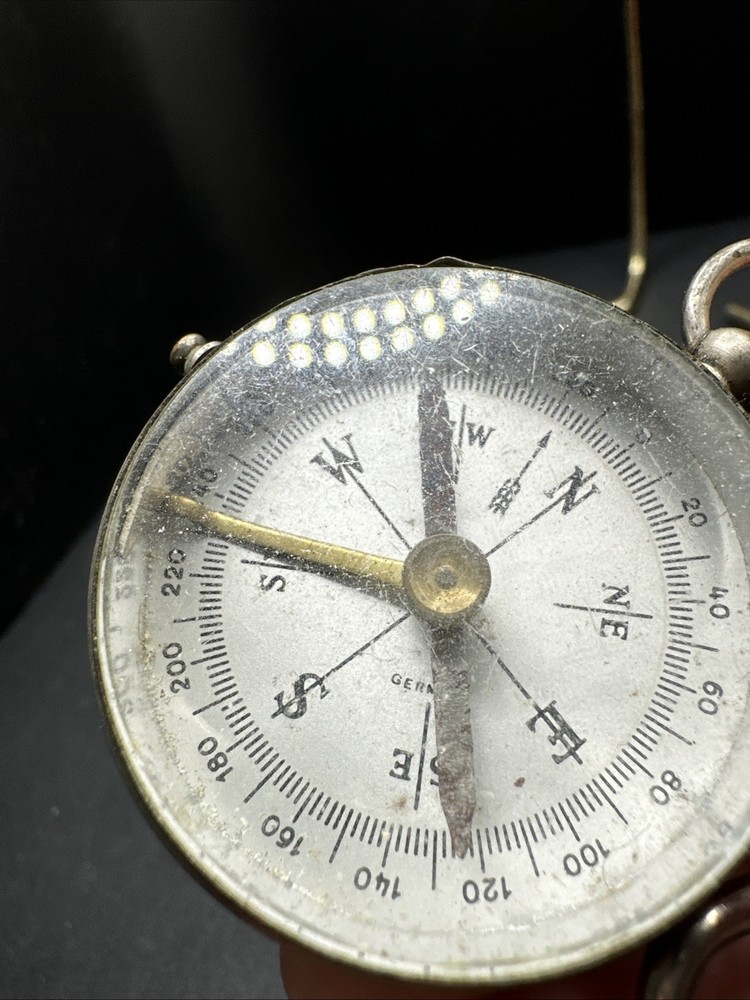 Antique German Silvertone Compass Key Chain