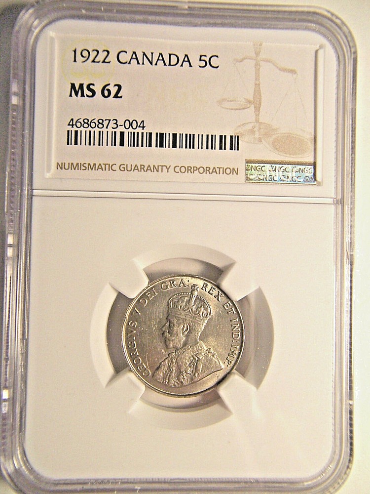 1922 Canada 5 Cents MS 62 NGC Nice Luster