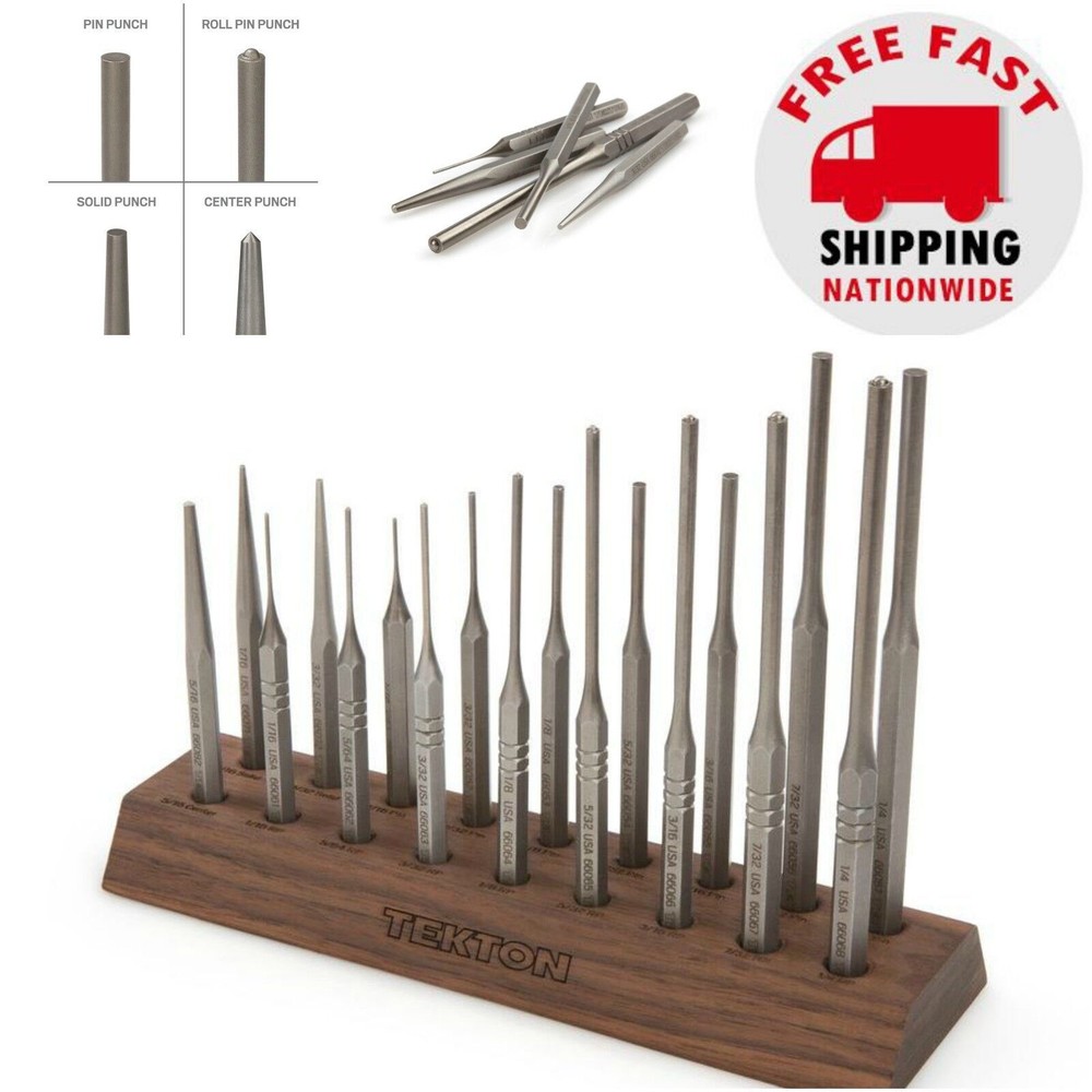 TEKTON Gunsmith Punch Set 18-Piece 66564 Pin Roll Pin Solid Center Precise Tips